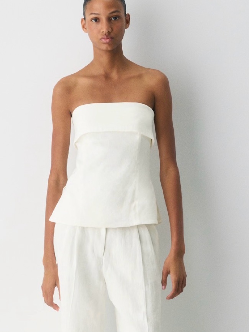 Aritzia Linen Strapless White Top